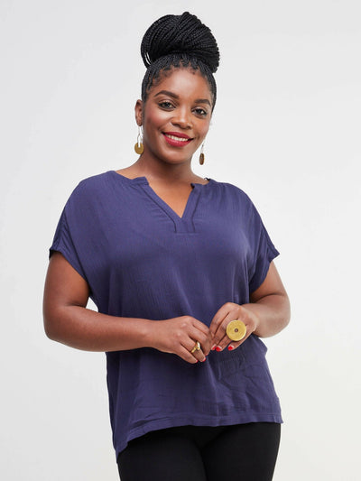 Valuespot Jersey Shirt With Crepe Front - Dark Blue - Shopzetu