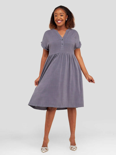 Valuespot Linen Blend Dress - Grey - Shopzetu
