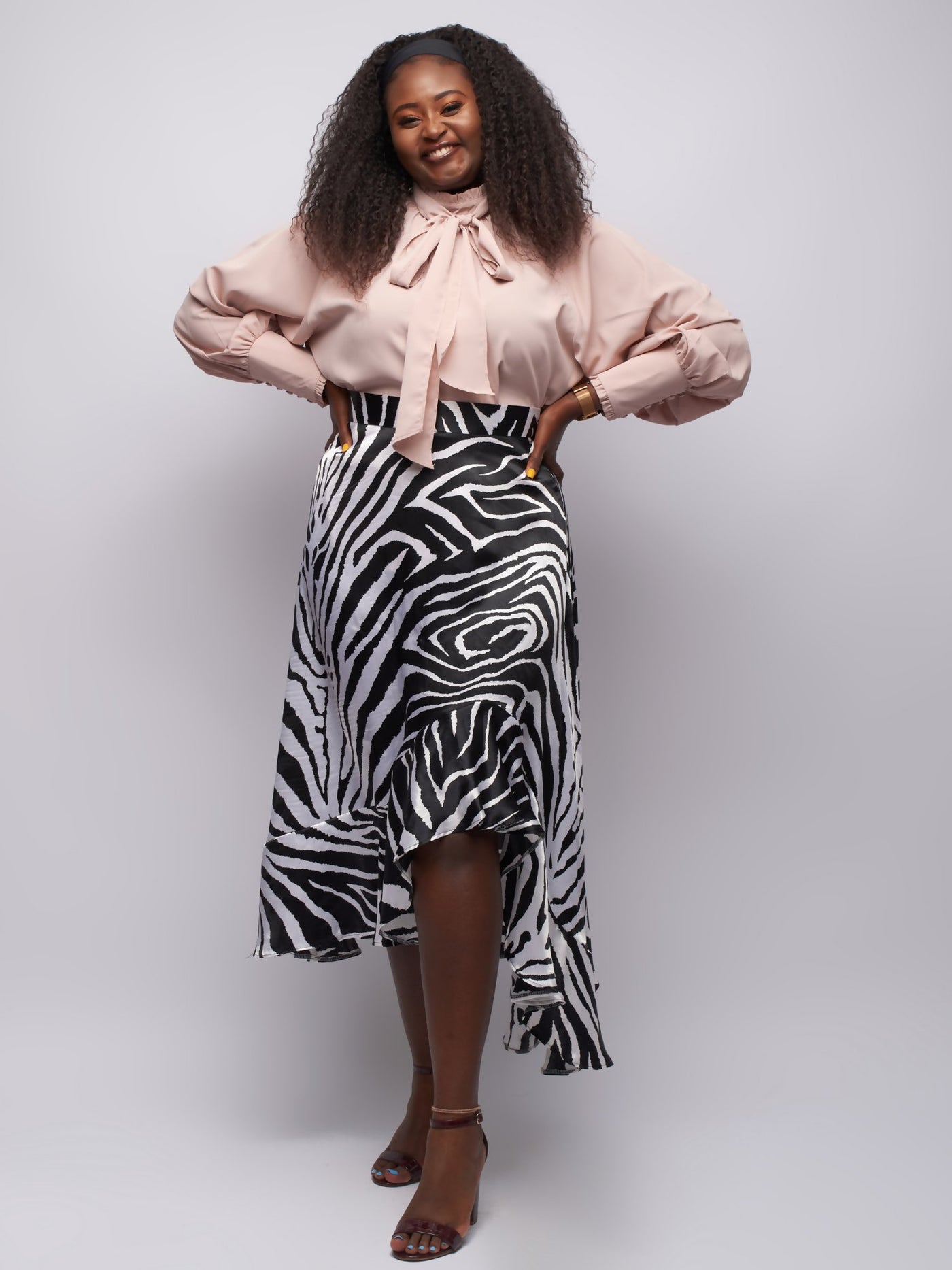 Tuli Danai Frilled Mock Neck Blouse - Beige - Shopzetu