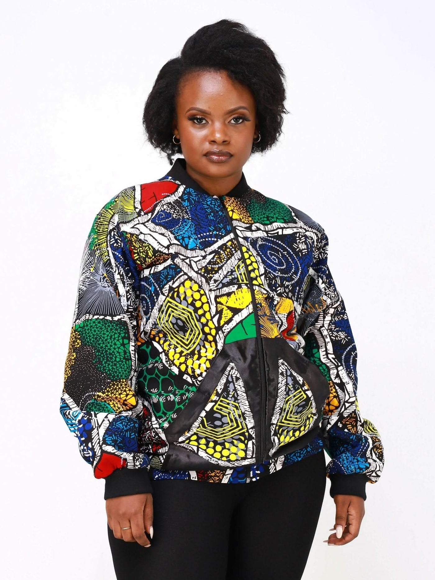 Ancestral House Nef African Print Bomber - Green / Blue Print - Shopzetu