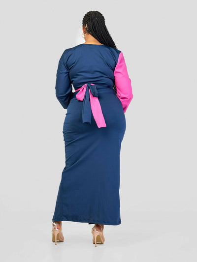 Juka Closet 2 Piece Wrap Top and Skirt - Navy Blue - Shopzetu
