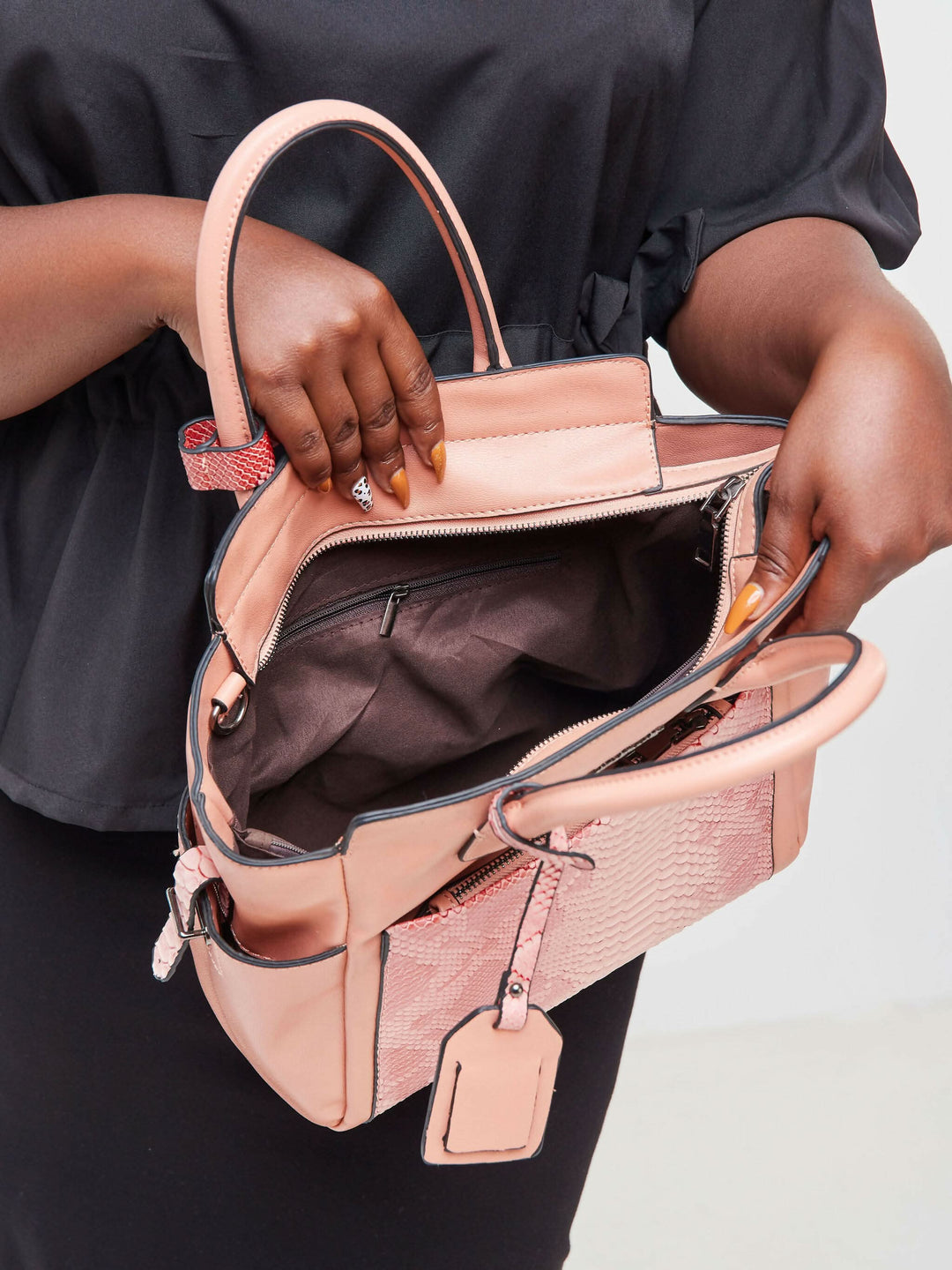 The Fashion Frenzy Snake Skin Handbag Bag - Pink