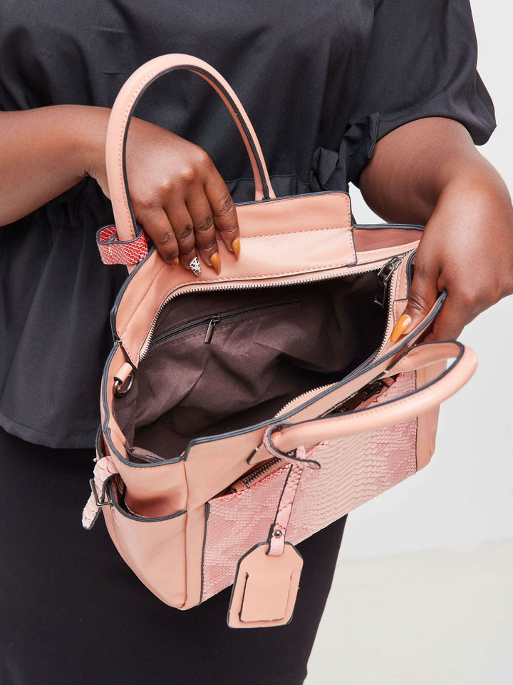 The Fashion Frenzy Snake Skin Handbag Bag - Pink
