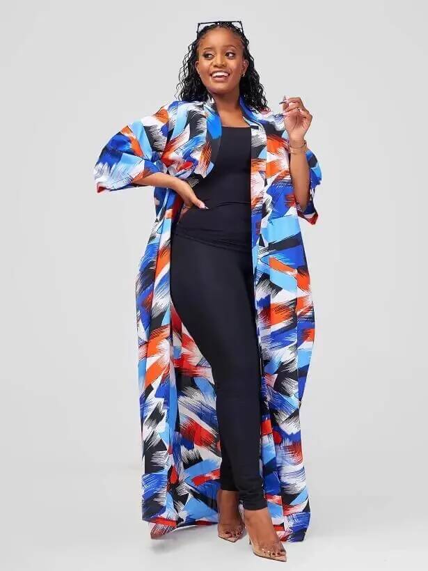 African Yuva Hera Kimono Print - Blue / Orange - Shopzetu