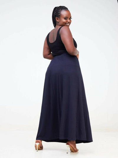 Hessed Maxi Wide Skirt - Navy blue - Shopzetu