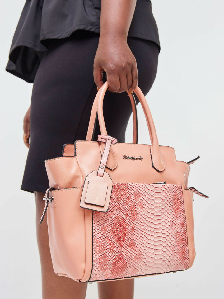 The Fashion Frenzy Snake Skin Handbag Bag - Pink