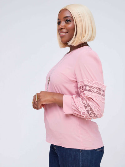 The Fashion Frenzy Laced Blouse - Pink - Shopzetu