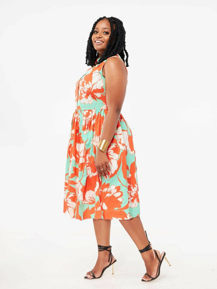 The Fashion Frenzy Collar Floral Skater - Orange - Shopzetu