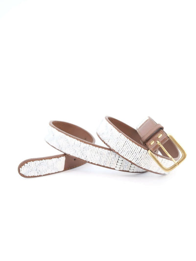 Azus 3 cm Beaded Belt - White - Shopzetu