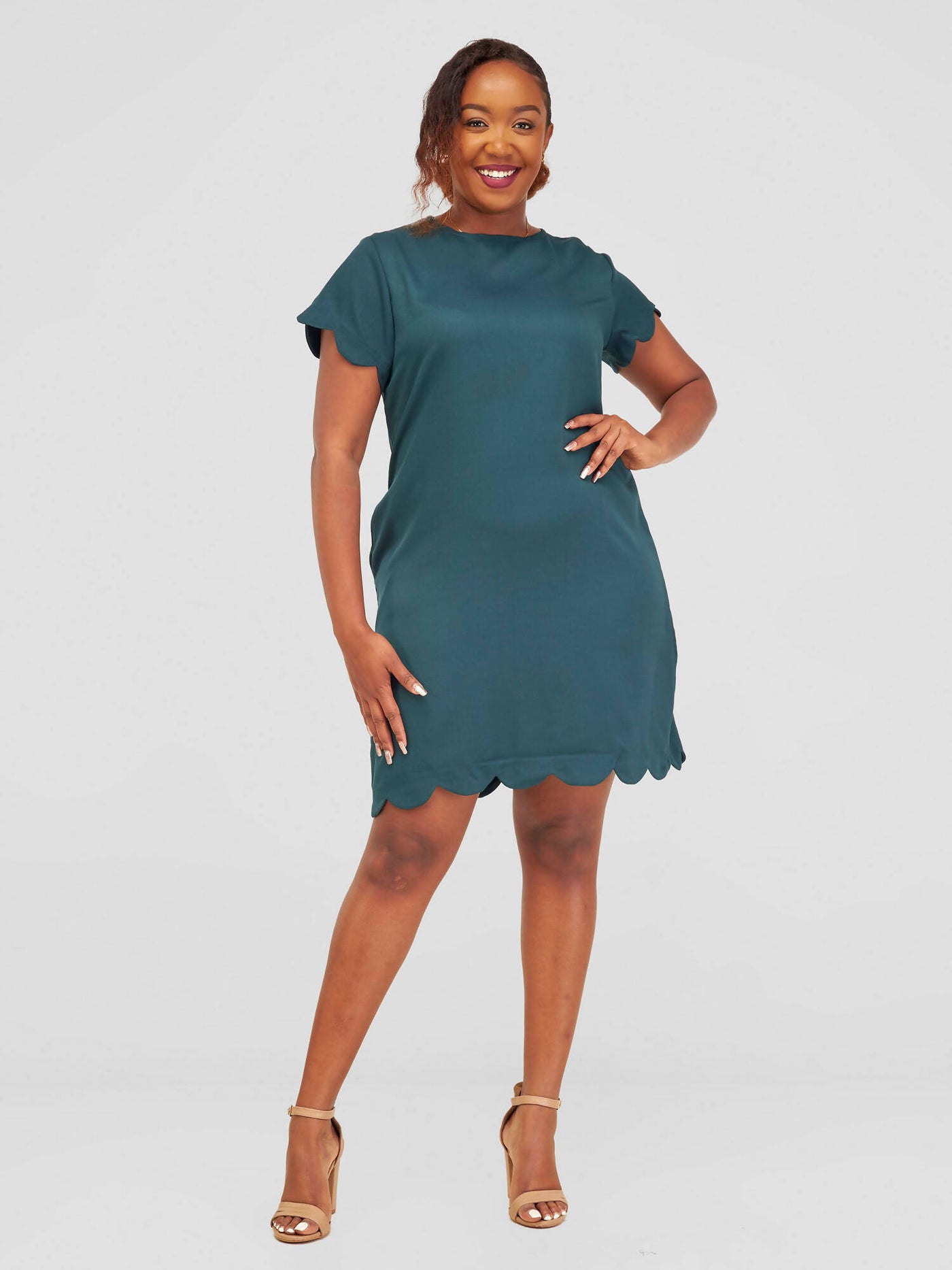 Distinct Wear Scallop Dress - Beige