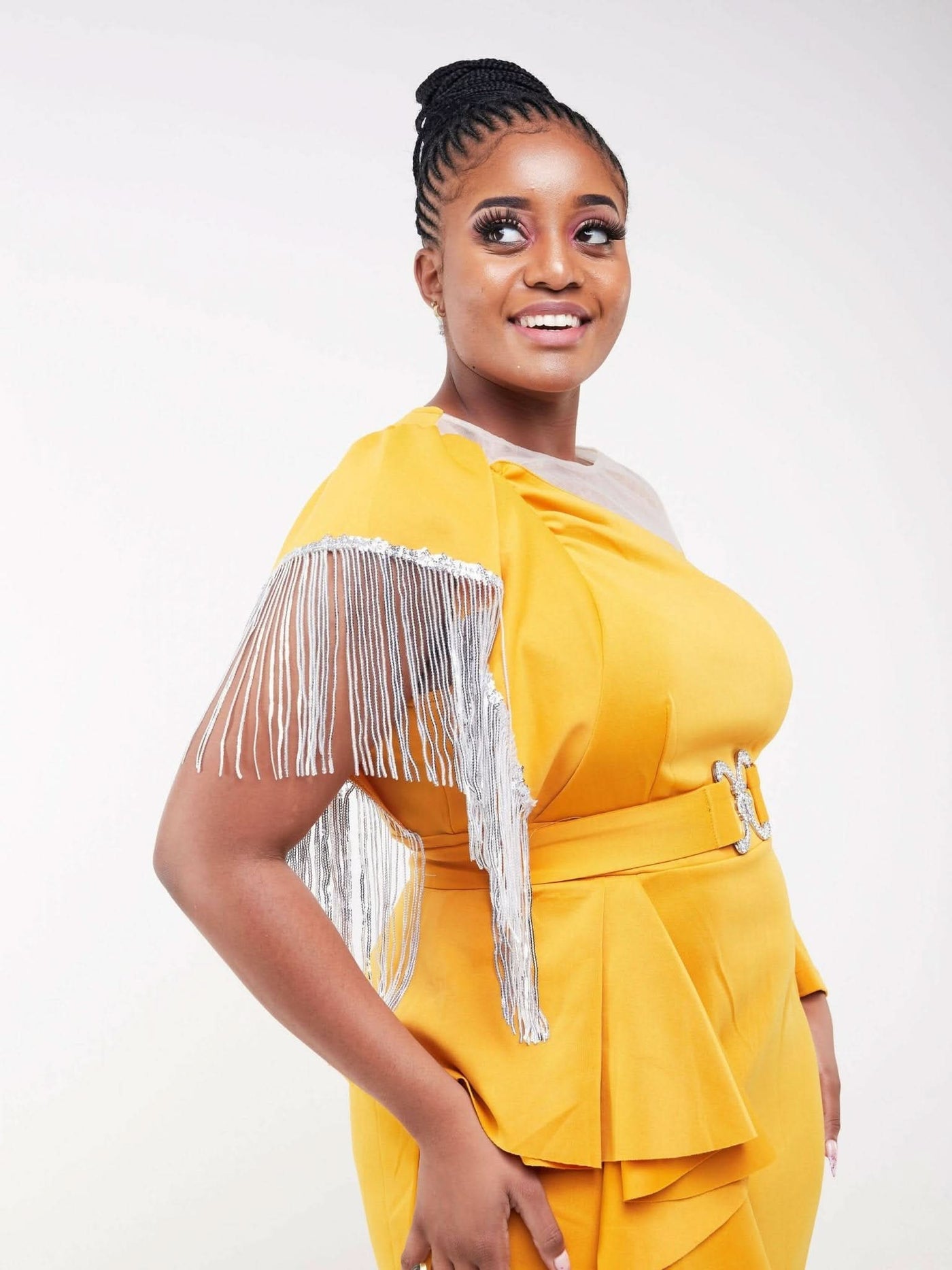 Bold N Chic Tassel Sequin Cotton Dress - Mustard - Shopzetu