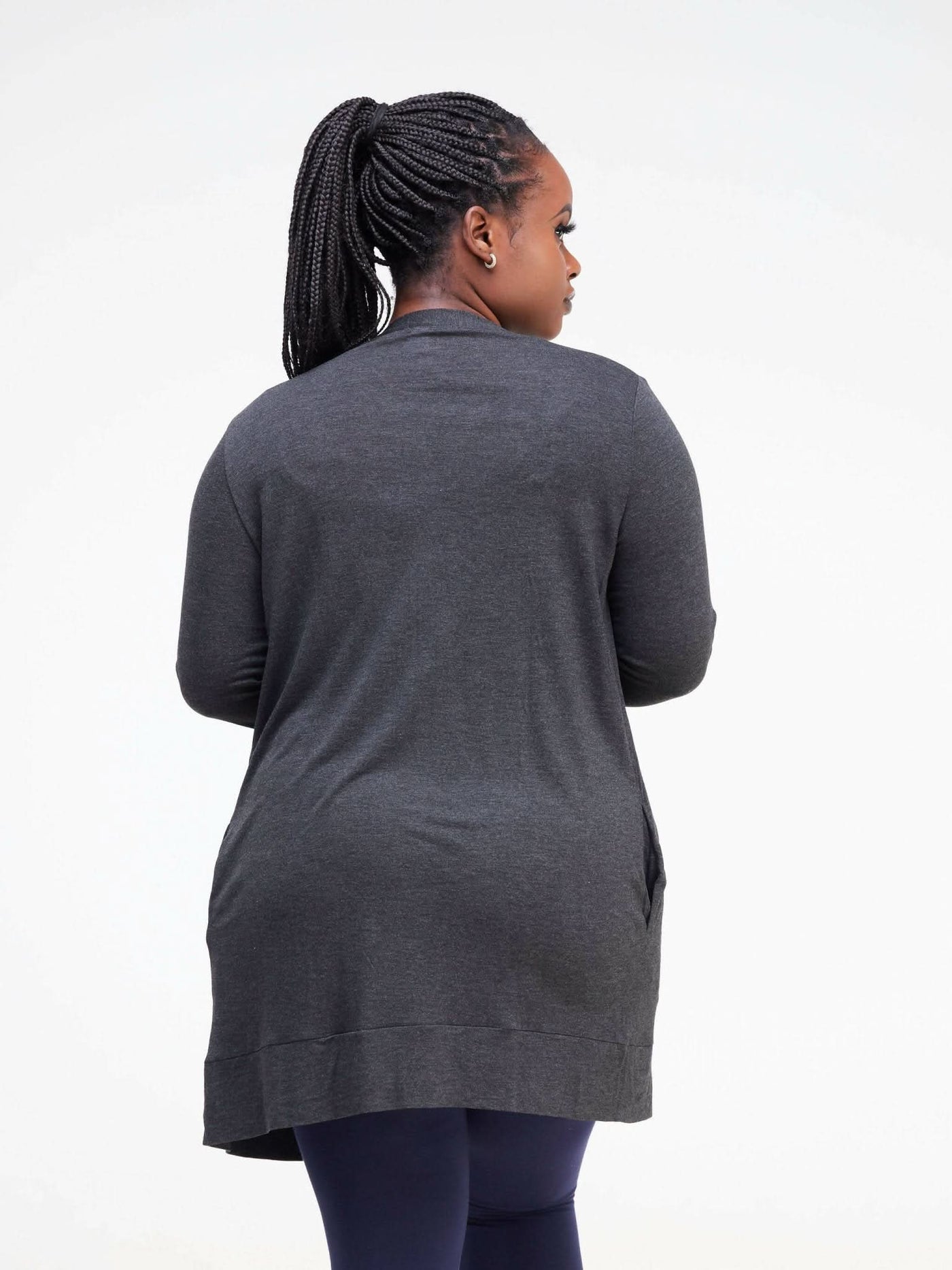 Hessed Midi Buttoned Waterfall - Dark Grey - Shopzetu