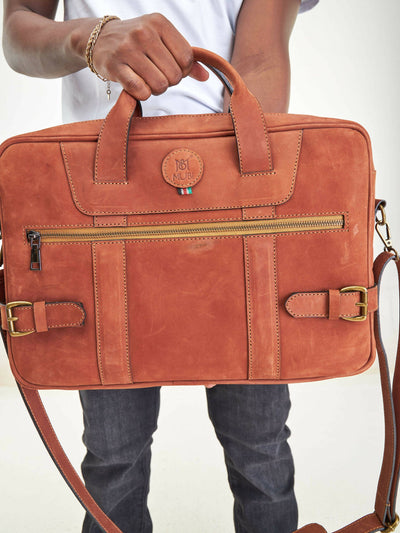 Mubi Leather Mali WorkBag - Tan - Shopzetu