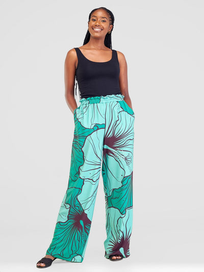 Vivo Sanali Wide Leg Pants - Green / Mint Flohibi Print - Shopzetu