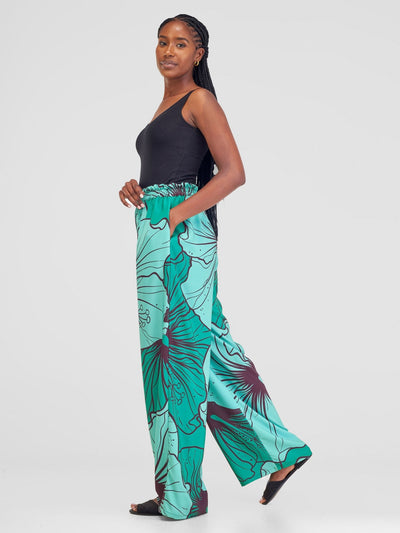 Vivo Sanali Wide Leg Pants - Green / Mint Flohibi Print - Shopzetu