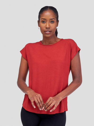 Vivo Basic Drop Shoulder Top - Rust - Shopzetu