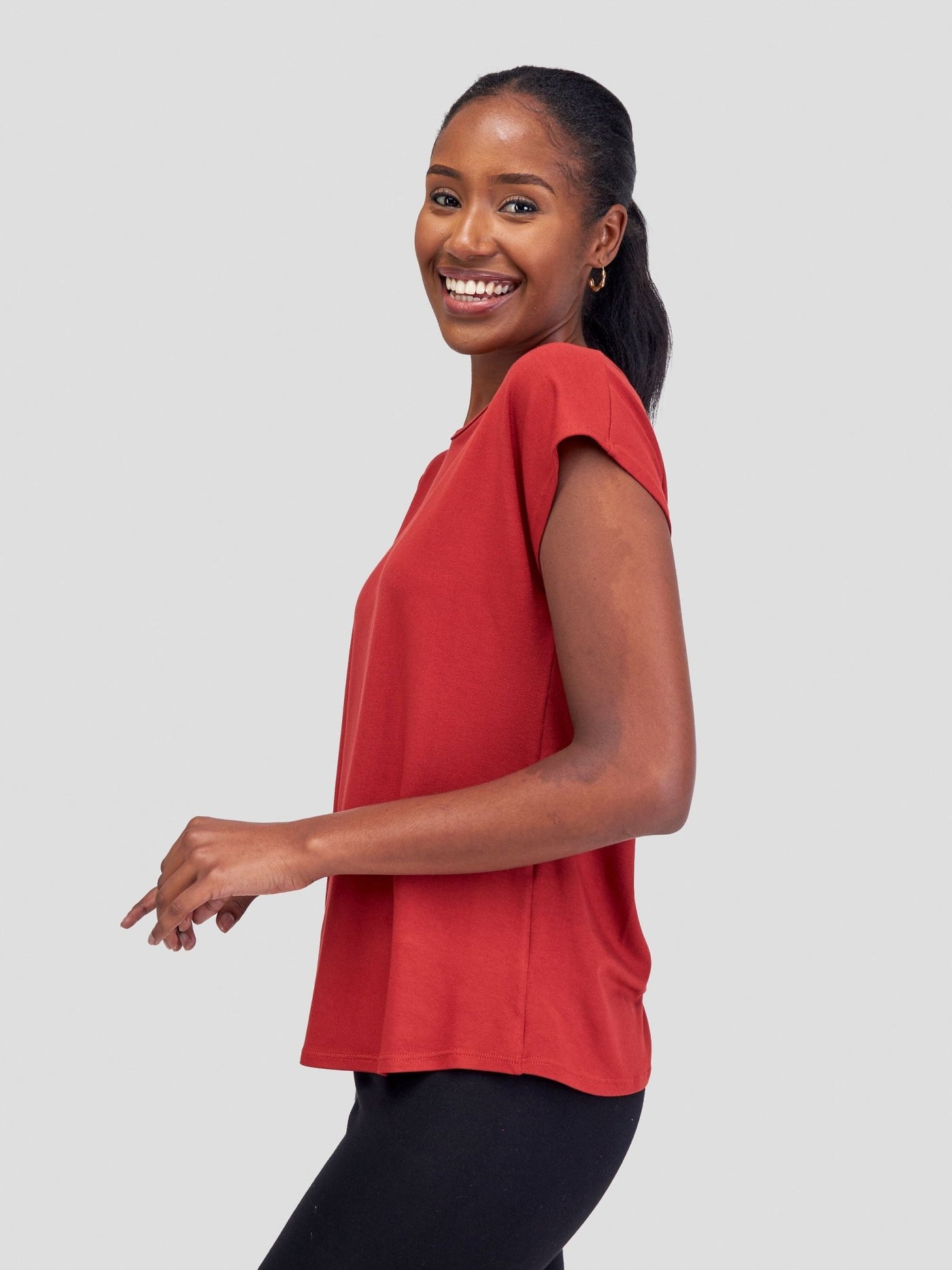 Vivo Basic Drop Shoulder Top - Rust - Shopzetu