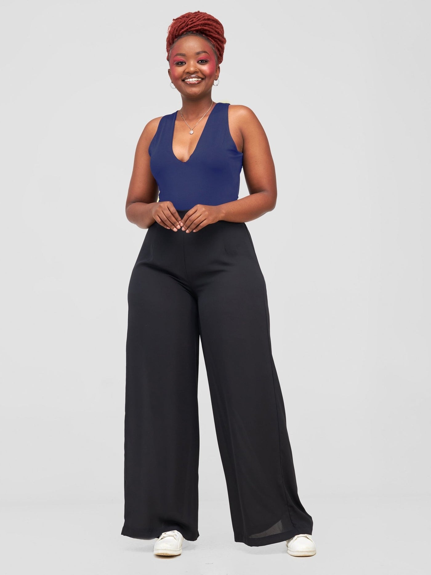 Zoya Party Low V-Neck Bodysuit - Navy Blue - Shopzetu