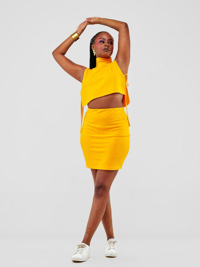 Zoya Party Turtle Neck Midriff Top - Safron - Shopzetu