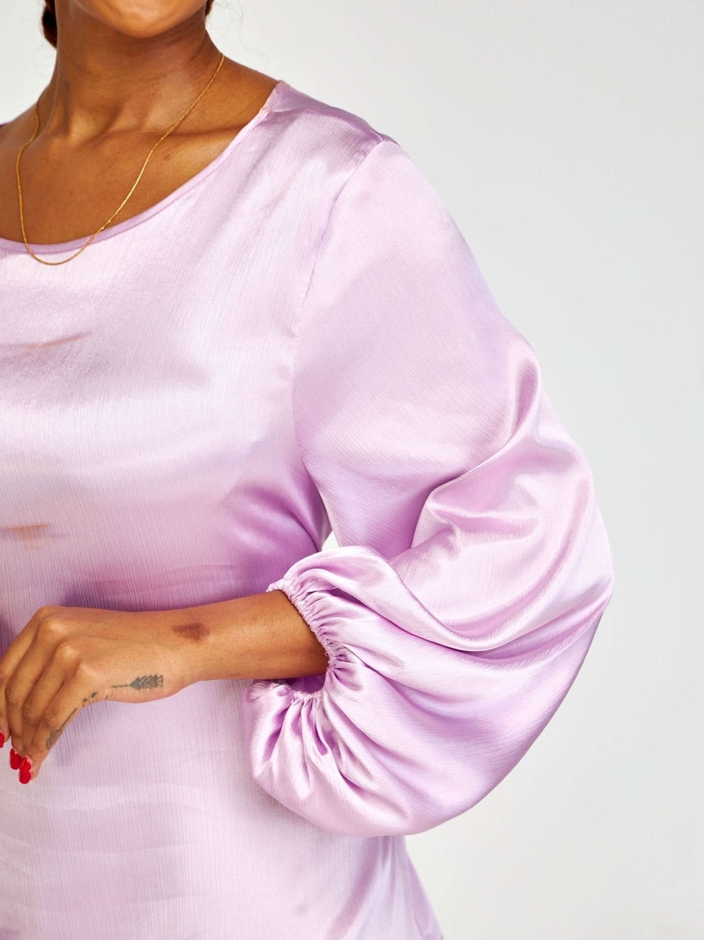 Vivo Basic Izzy Satin Bishop Sleeve Top - Lilac - Shopzetu