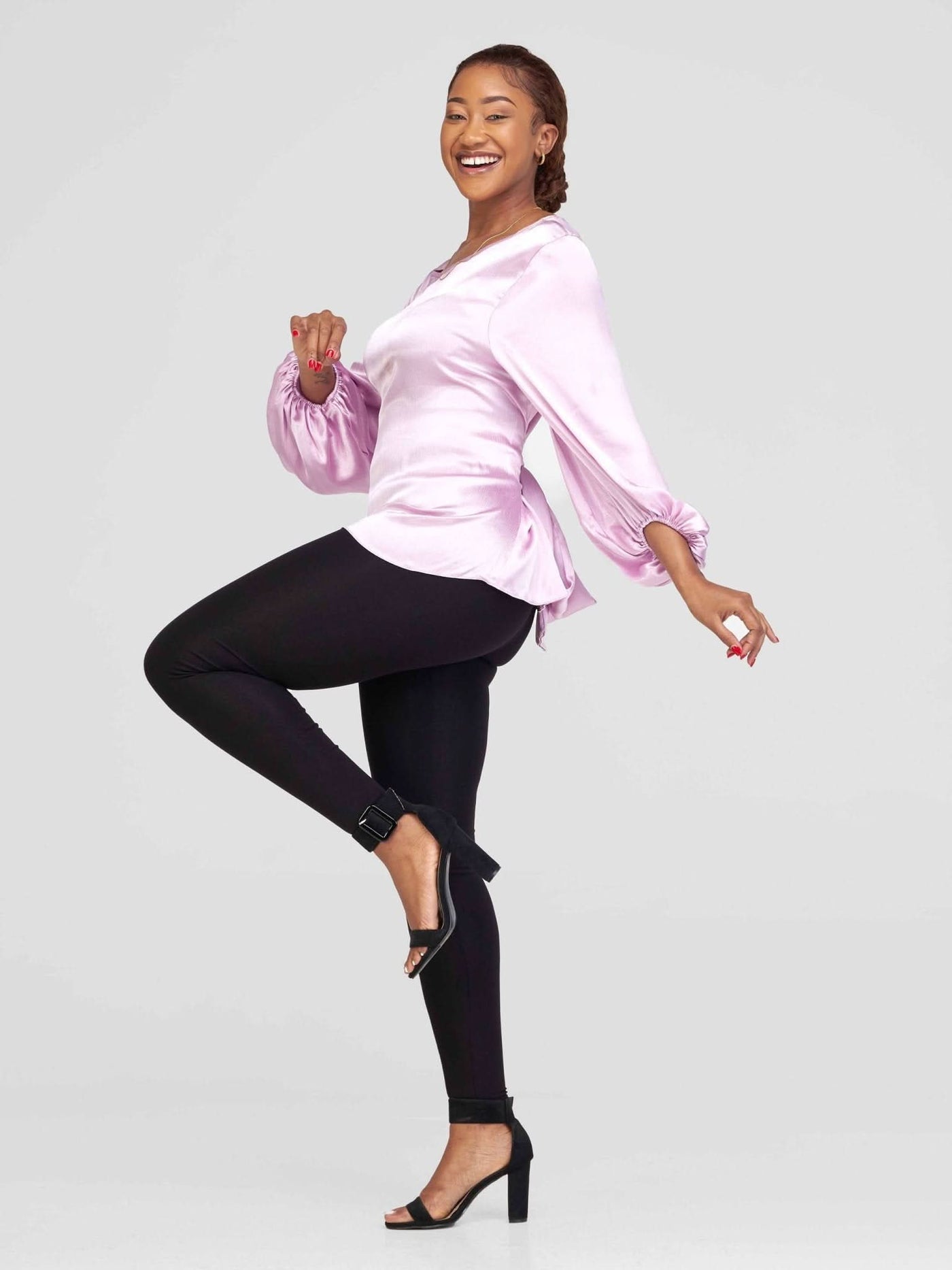 Vivo Basic Izzy Satin Bishop Sleeve Top - Lilac - Shopzetu