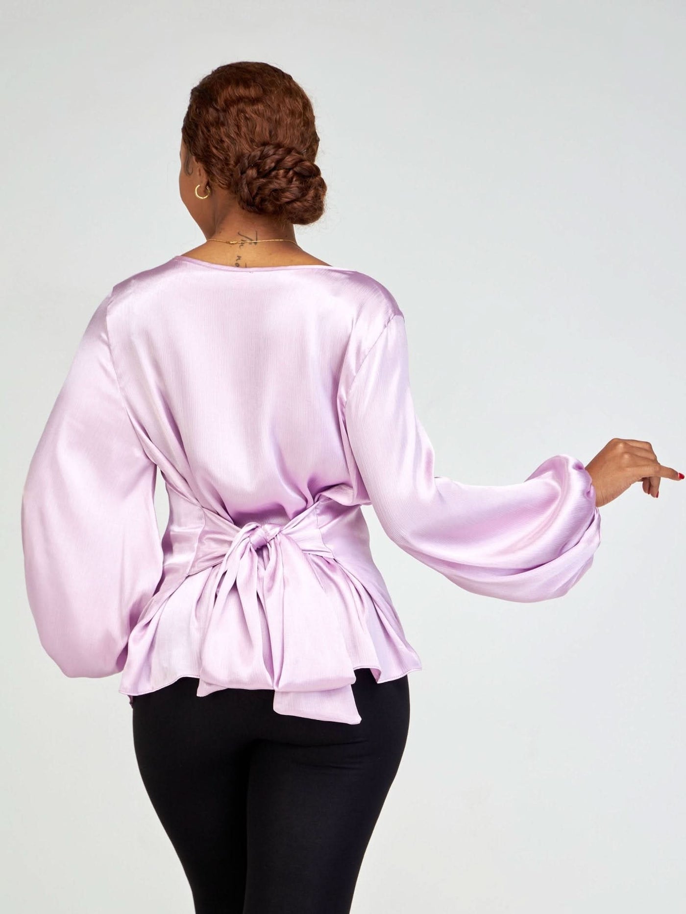 Vivo Basic Izzy Satin Bishop Sleeve Top - Lilac - Shopzetu