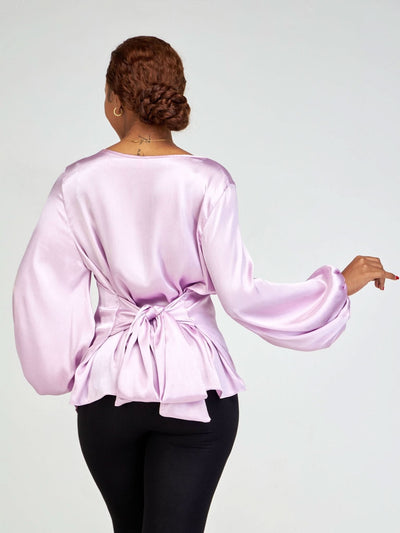 Vivo Basic Izzy Satin Bishop Sleeve Top - Lilac - Shopzetu