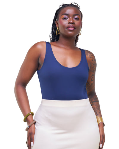 Zoya Party Sleeveless Bodysuit - Navy Blue - Shopzetu