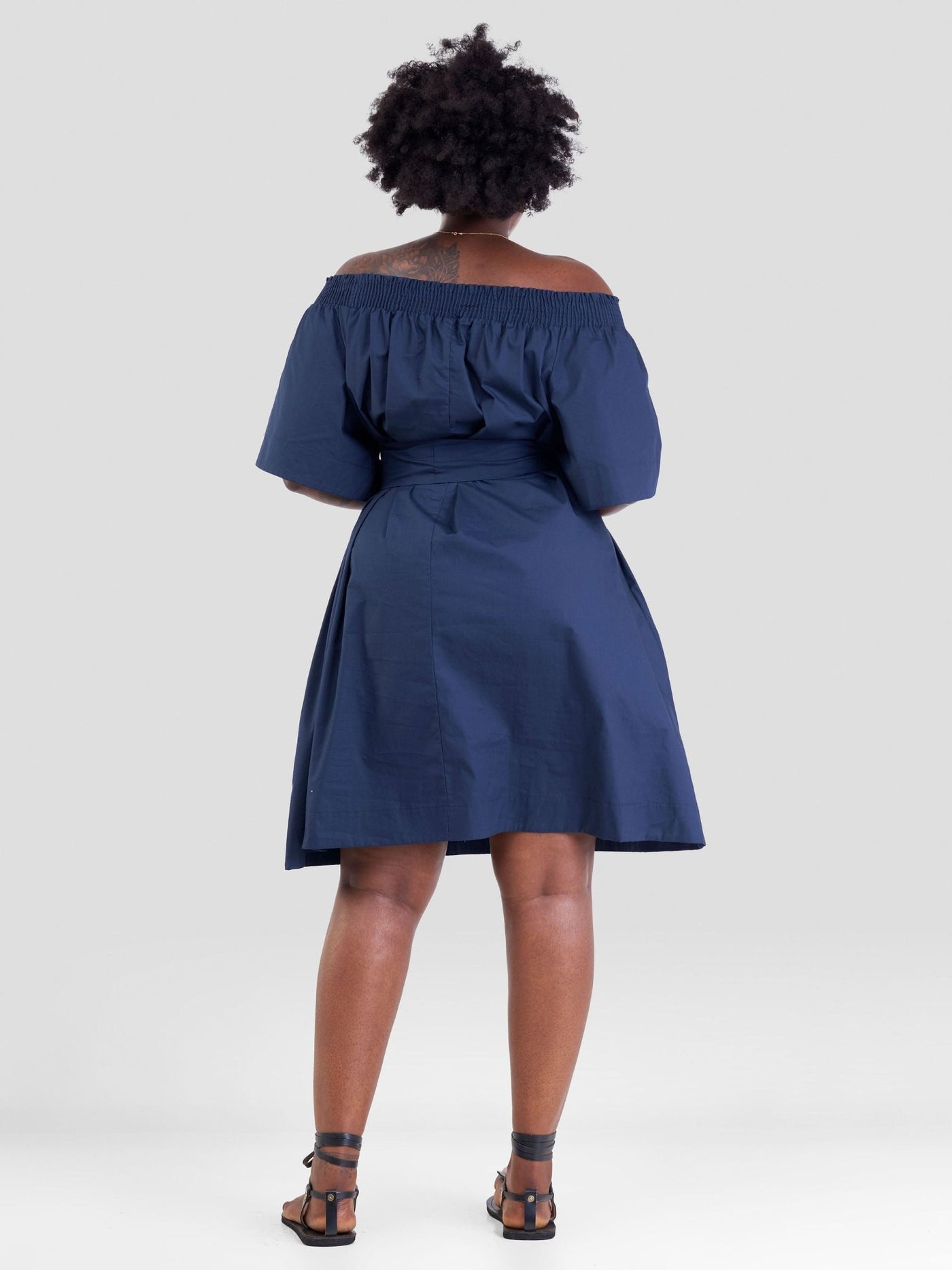 Safari Zene Off Shoulder Dress - Navy Blue - Shopzetu