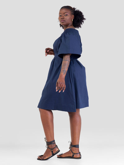 Safari Zene Off Shoulder Dress - Navy Blue - Shopzetu