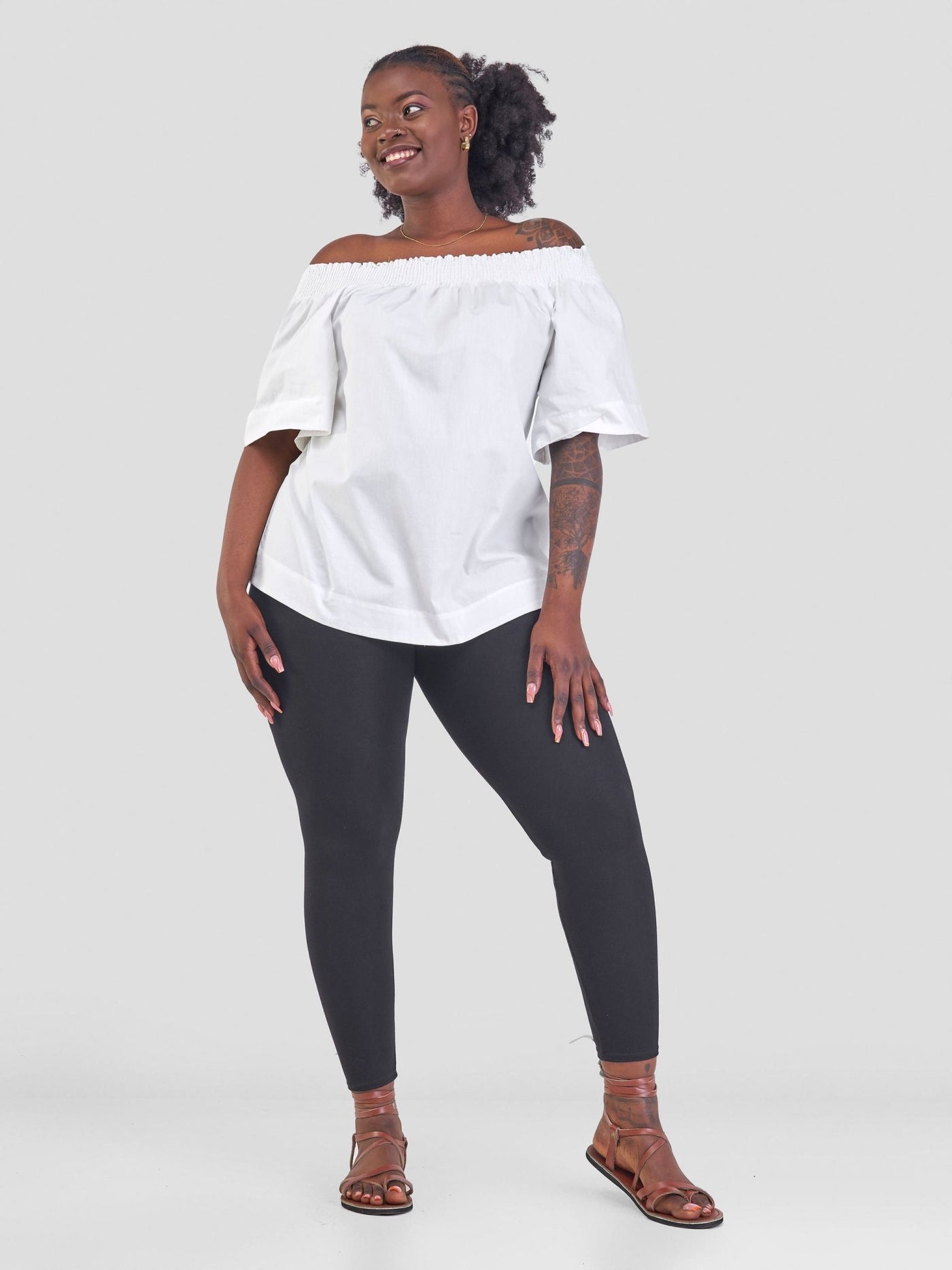 Safari Zene Off Shoulder Top - White - Shopzetu