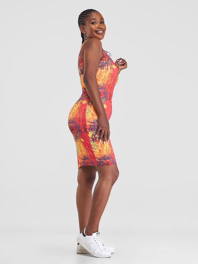 Zoya Essentials Mini Bodycon - Teal / Brown Print - Shopzetu