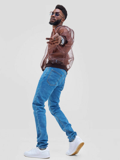 Vazi Afriq Organza Bomber Jacket - Brown - Shopzetu