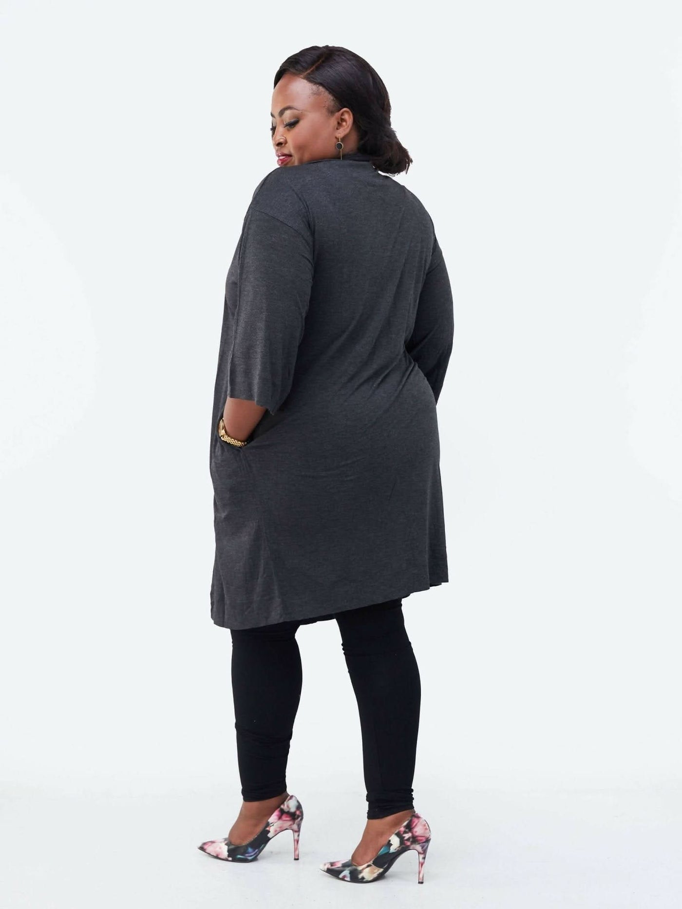 Hessed Long Buttonless Waterfall - Dark Grey - Shopzetu