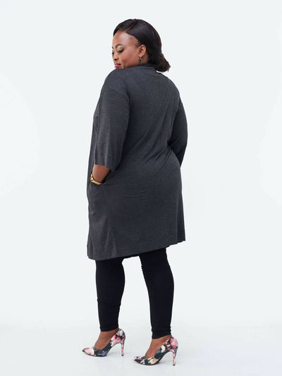 Hessed Long Buttonless Waterfall - Dark Grey - Shopzetu