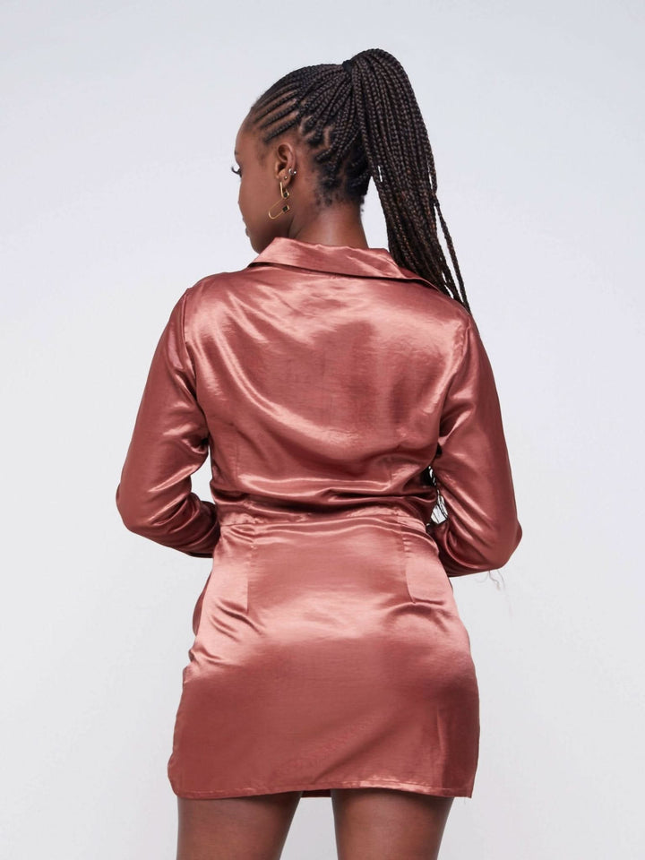 Hekaya Amua Mini Dress - Brown - Shopzetu