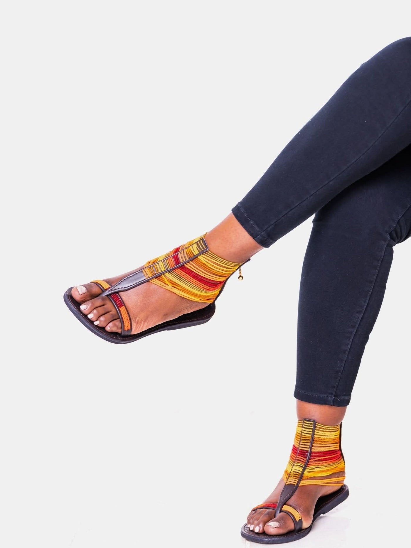 Azu Suzie Chain Zip Sandals - Red / Yellow / Orange Print - Shop Zetu Kenya