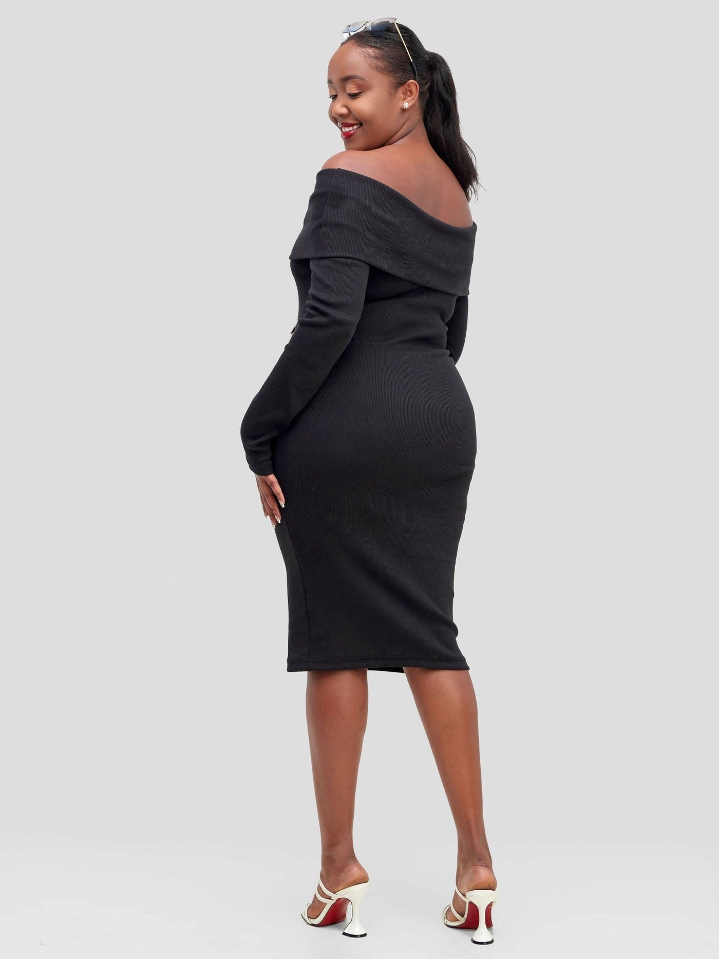 Chic Plug Off-Shoulder Dress - Black - Shopzetu