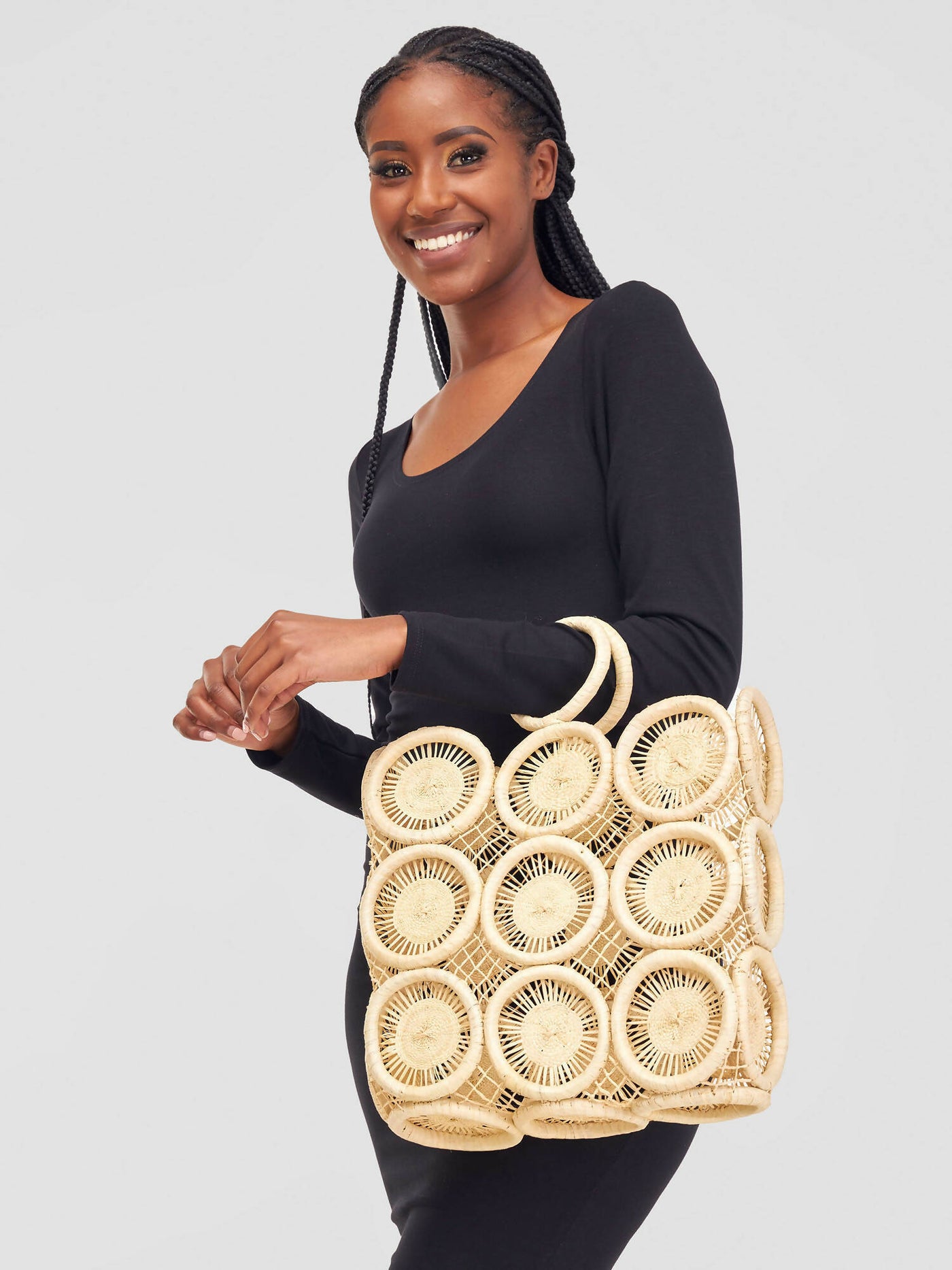 Curves BD Hollow Raffia Bag - White - Shopzetu