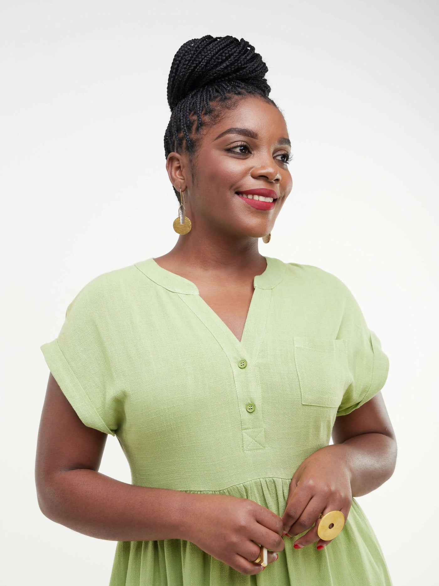 Valuespot Linen Blend Dress - Green - Shopzetu