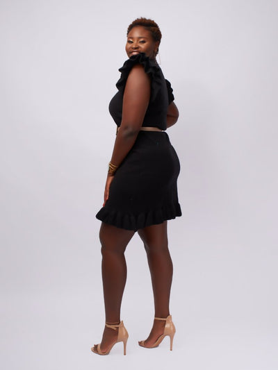 Tuli Rehema Ruffled Sweater Dress - Black - Shopzetu