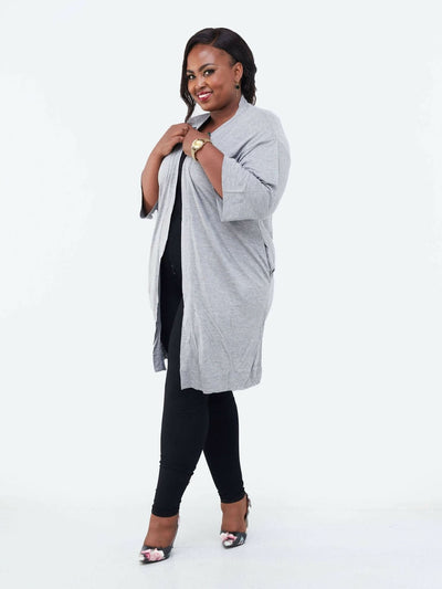 Hessed Long Buttonless Waterfall - Grey - Shopzetu