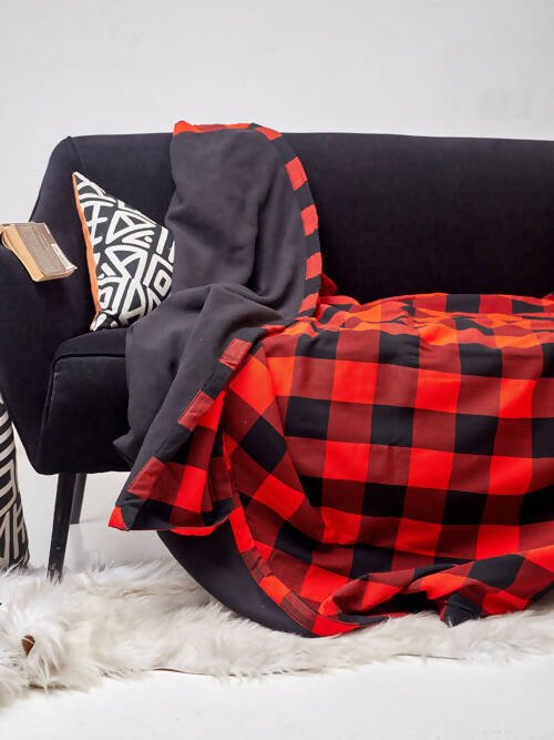 Pink Hippo Maasai Fleece Blanket - Red/Black - Shopzetu