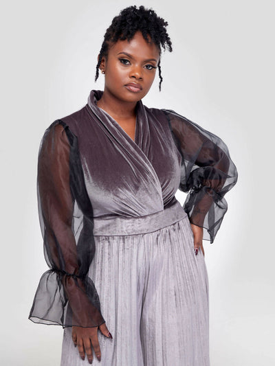 Bold N Chic Flared Velvet Jumpsuit - Grey - Shopzetu