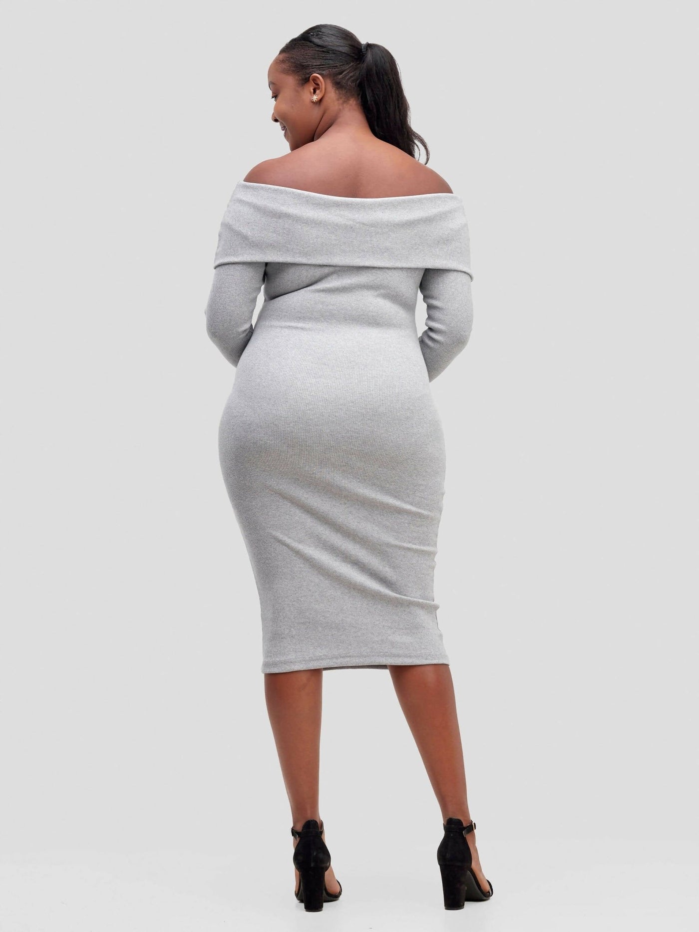 Chic Plug Off - Shoulder Dress - Grey - Shopzetu