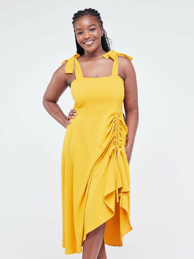 Ladies & Linen Midi Dress - Yellow - Shopzetu
