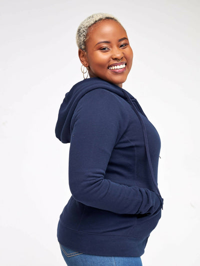 Hessed Zip Up Unisex Hoodies - Navy - Shopzetu