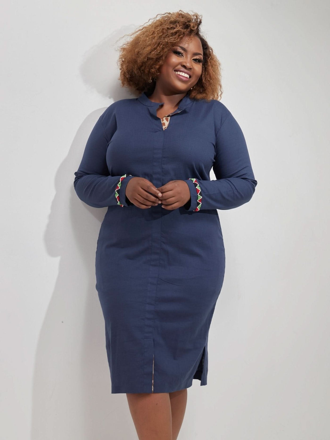 Carole Kinoti LAD Safari Knee Length Dress - Navy Blue - Shopzetu