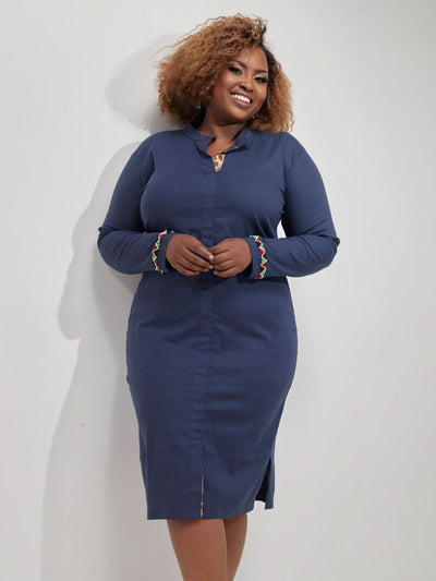 Carole Kinoti LAD Safari Knee Length Dress - Navy Blue - Shopzetu