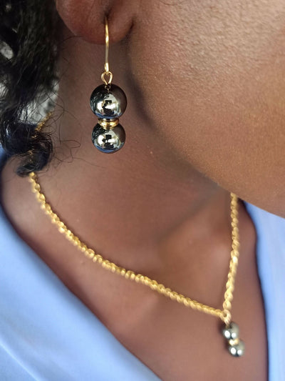 Xara Gems Sema Hematite Earrings - Black - Shopzetu